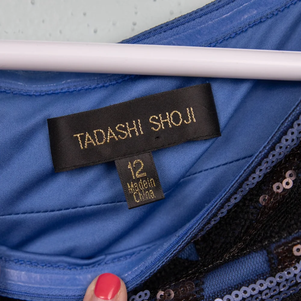 Tadashi Shoji Laila black and blue sequins cocktail dress-12